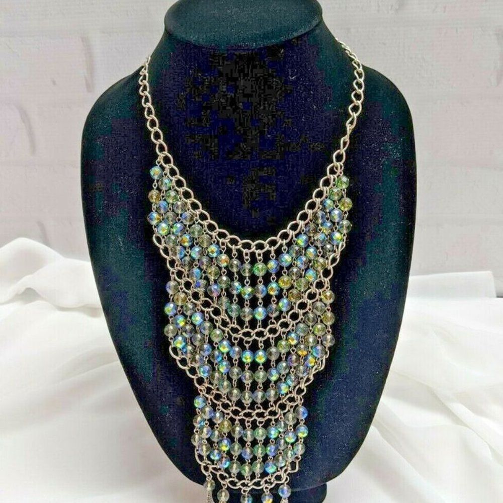 💎Gorgeous long fiery Crystalline Bib layered statement necklace 💎NEW in box
